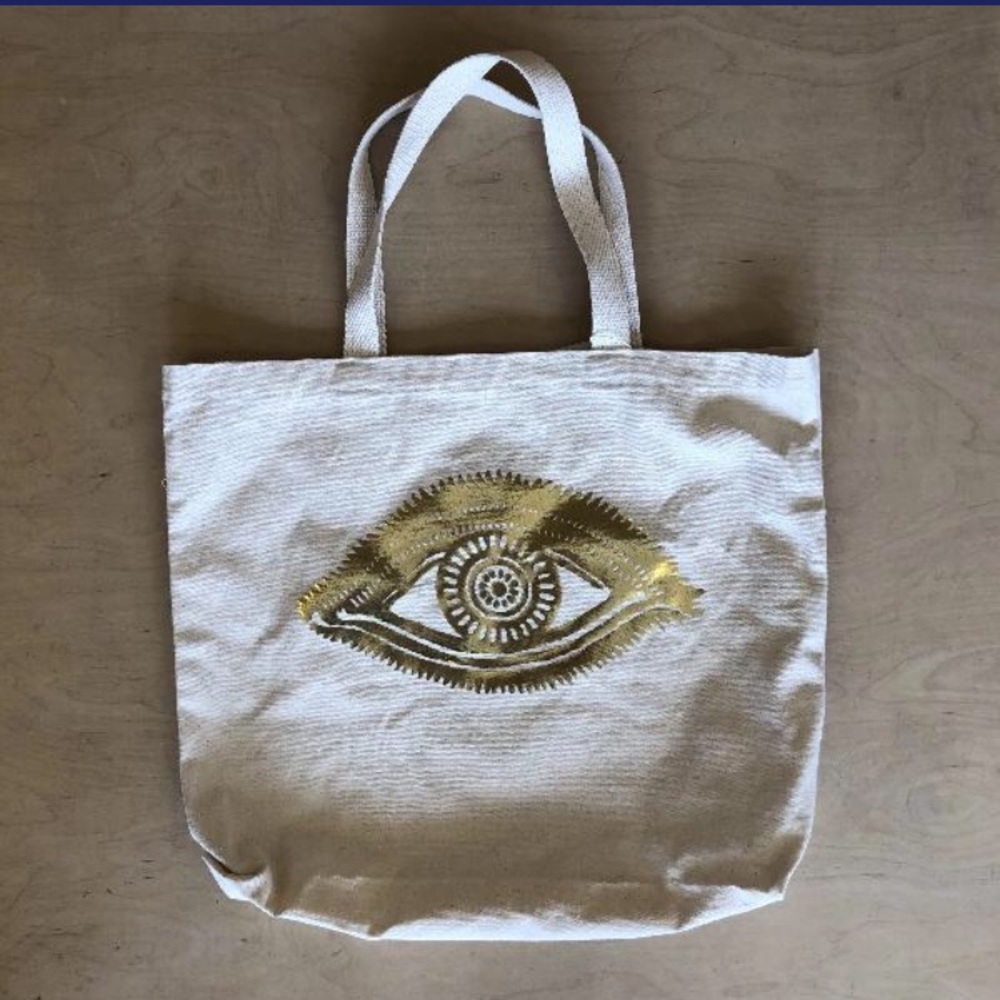 Evil Eye handprinted tote bag